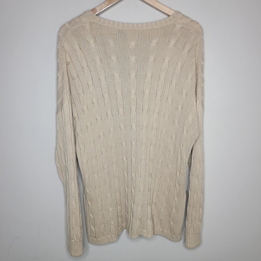 Polo Ralph Lauren Sweater Womens L Oatmeal Cable Knit V Neck Pima Cotton Relaxed - Picture 4 of 6